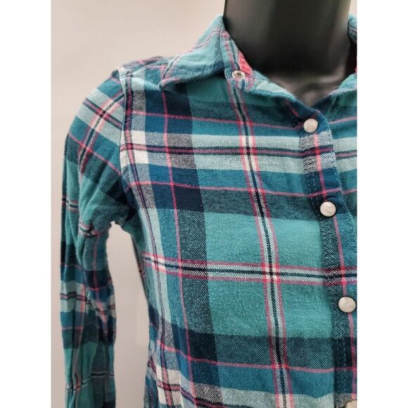 Tractr Long Sleeve Button Up Shirt Youth Medium Blue Plaid Pocket Pearl Snap - Picture 1 of 12